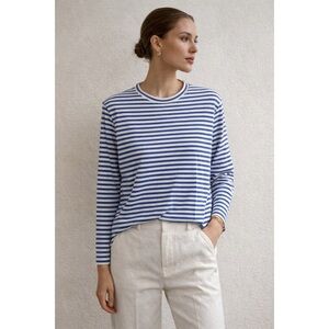 AYR Pima Cotton Striped Long Sleeve Top Womens Large Blue White